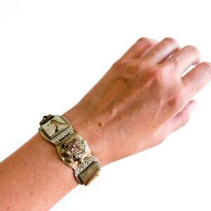 1950s vintage Mexican sterling silver hinged panel bracelet with abalone